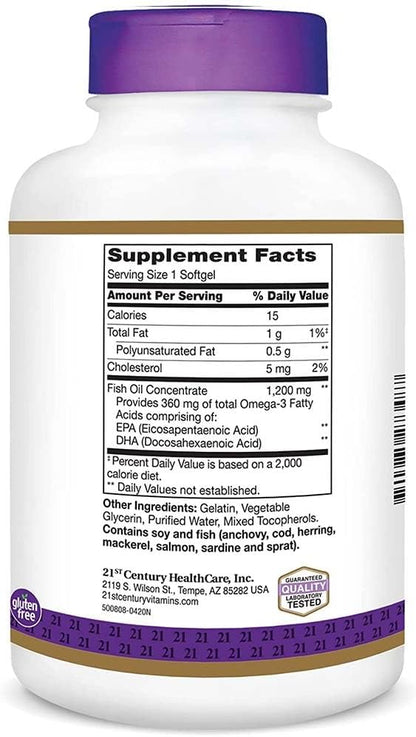 21st Century Fish Oil 1200 mg Softgels, 140 Count