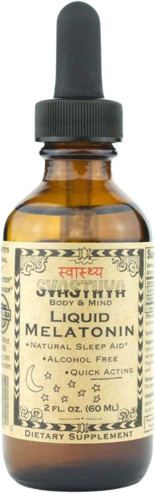 Svasthya Body & Mind Natural Melatonin Liquid Supplement | 100% Organic Sleep Aid for Restful Sleep Support | Alcohol - Free Melatonin Supplement | Stay Asleep Longer