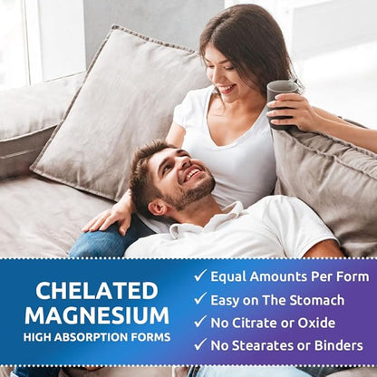 Zentastic Magnesium Complex - 360 Magnesium Capsules - Chelated Magnesium Glycinate, Malate, Taurate & Lactate - Support Bones, Muscles