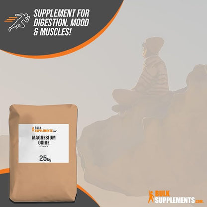 BulkSupplements.com Magnesium Oxide Powder - Magnesium Supplement, Magnesium Oxide Supplement, Magnesium Oxide 500mg - Gluten Free, 835mg (500mg of Magnesium) per Serving, 25kg (55 lbs)