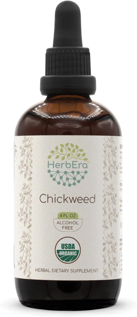 Chickweed B120 USDA Organic Tincture | Alcohol-Free Extract, High-Potency Herbal Drops | Certified Organic Chickweed (Stellaria Media) Dried Herb (4 oz)