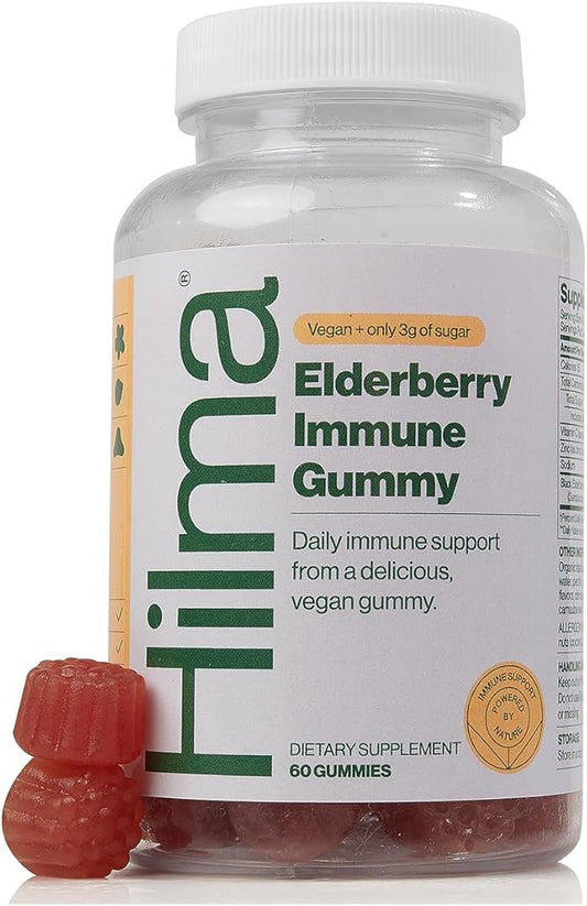 Hilma Elderberry Gummies Formulated with Vitamin C & Zinc, Natural, Vegan, Clinically Proven Ingredients, Immune Support Supplement Plus Antioxidants,Natural Berry Flavor (60 Gummies)