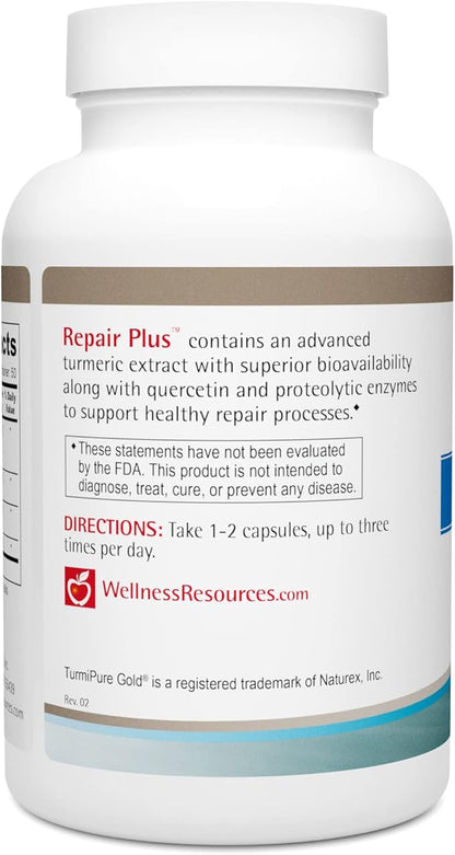 Repair Plus Featuring TurmiPure Gold Turmeric (Curcumin) with Quercetin and Proteolytic Enzymes Bromelain and Papain. for Repair, Recovery, Tissue Health, and Inflammation (100 Capsules)