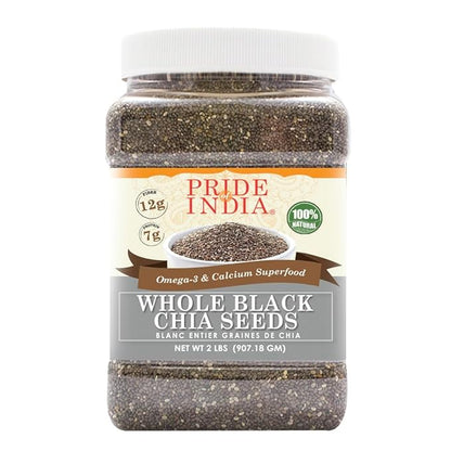 Pride Of India - Whole Black Chia Seeds Raw (Pesticide Free)- Omega-3 & Calcium Superfood, 2 Pound Jar