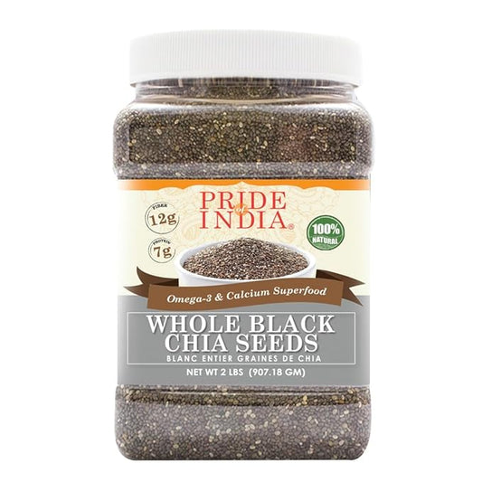 Pride Of India - Whole Black Chia Seeds Raw (Pesticide Free)- Omega-3 & Calcium Superfood, 2 Pound Jar
