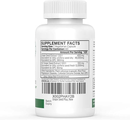 Grape Seed Extract 500 mg with 93% Polyphenols - 120:1 60,000mg Strength, 60 Capsules - 2 Months Supply - GMO & Gluten Free - Polyphenols Extracts