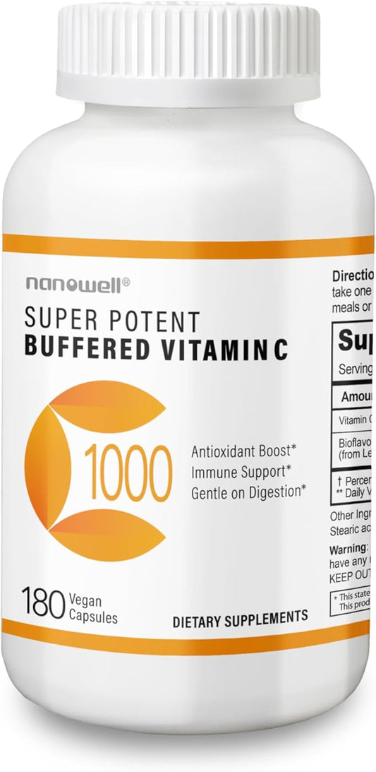 Super Potent Buffered Vitamin C 1000 mg with Bioflavonoid Complex - Antioxidant & Immune Support - Healthy Skin & Joints - Gluten Free - 180 Servings