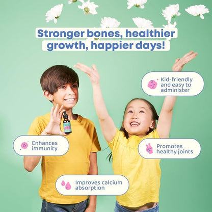 JoySpring Vitamin D3 Kids Drops with K2 – Liquid Supplement for Calcium Absorption & Joint Health – 360 Servings (2 fl oz) – Vitamin D Kids Ages 3-18