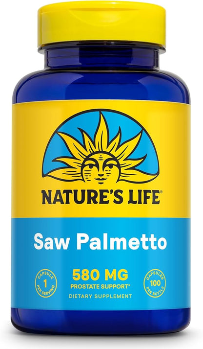 Nature's Life Saw Palmetto for Men 580mg - Traditional Prostate Supplement - Men's Health, Prostate and Urinary Tract Support w/Beta Sitosterol Plant Sterols, 60-Day Guarantee, 100 Serv, 100 Capsules