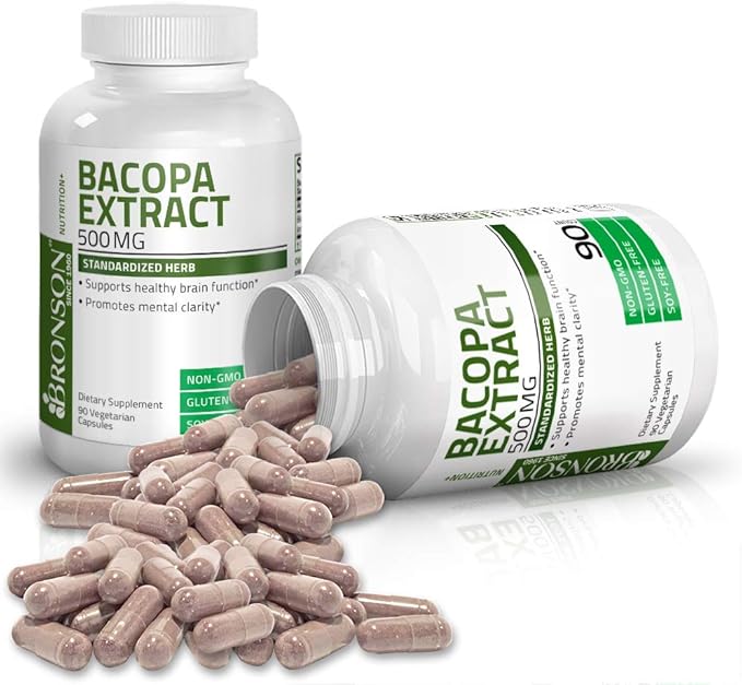 Bronson Bacopa Monnieri Extract 500 mg - Promotes Mental Clarity and Brain Function - Non GMO, 90 Vegetarian Capsules