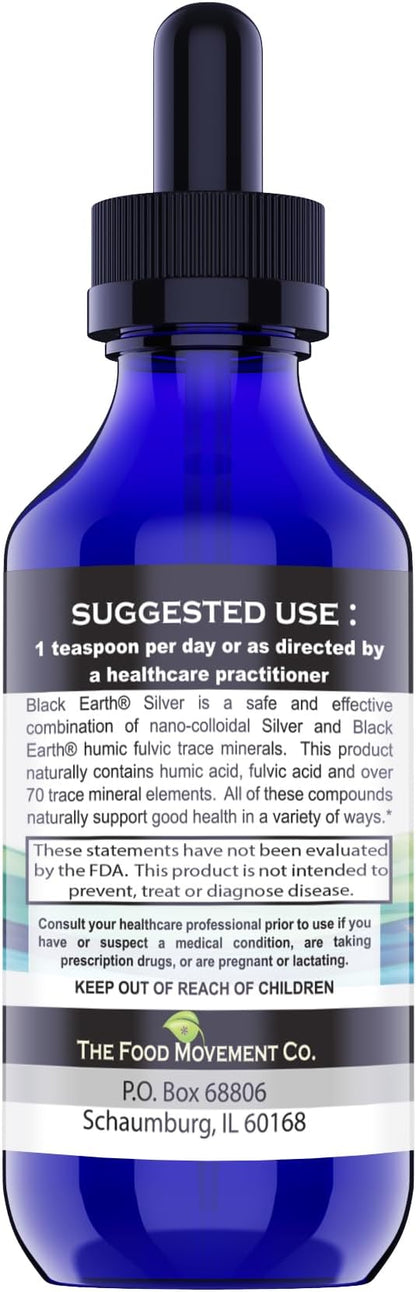 The Food Movement Black Earth Silver with Humic Fulvic Acids, Trace Minerals for Immune Support, Detox, Gut Health – 8 fl oz Liquid Drops Supplement