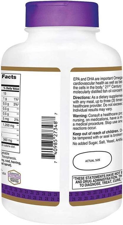 21st Century Fish Oil 1200 mg Softgels, 140 Count