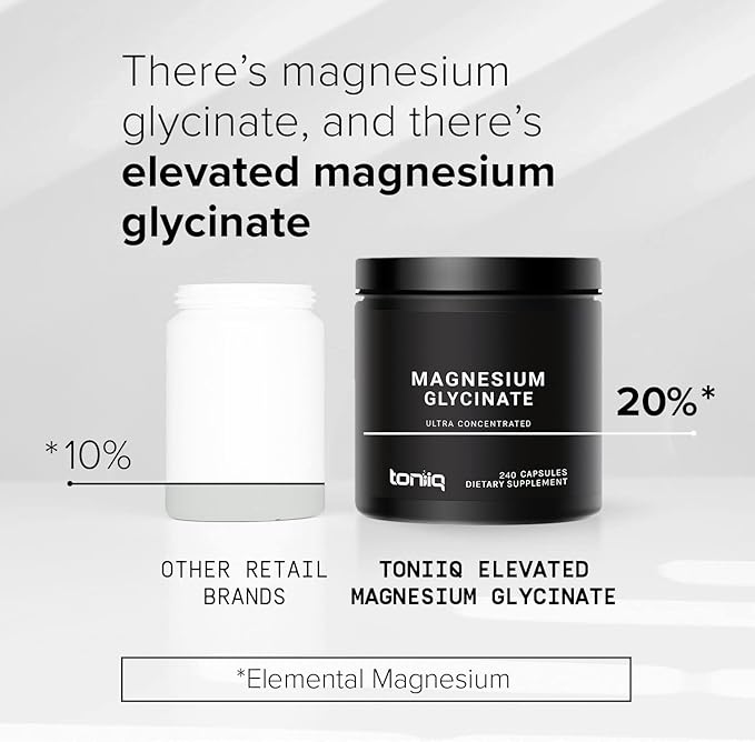 Toniiq 3,000mg Ultra High Strength Magnesium Glycinate - 20% Purified to Contain 600mg of Elemental Magnesium - Chelated and Bioavailable Magnesium Supplement - 240 Veggie Capsules