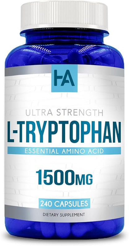 High Strength L Tryptophan Capsules | L Tryptophan Supplement for Sleep and Relaxation with 1500mg per Serving | Vegan Non-GMO Soy and Gluten Free | Made in US cGMP Labs (80 Servings)