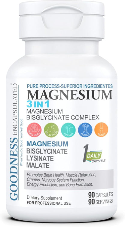 Magnesium 3 in 1 Bisglycinate Complex, from GOODNESS ENCAPSULATED.