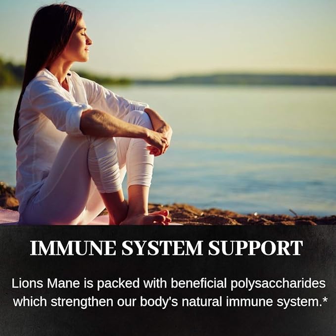 Lion's Mane Mushroom, 60 Capsules | 500mg Each, Nerve Growth Factor (NGF) & Nootropic (Focus, Memory, BDNF), Hot Water Extract, Wood Grown, Fruiting Bodies, 30% Beta-D-Glucans