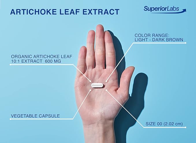 Superior Labs – Artichoke Leaf NonGMO Powerful with Caffeoylquinic Acid Natural Dietary Supplement to Support Healthy Metabolism, Digestion, Antioxidant, – 600 mg Dosage – 180 Veg Caps