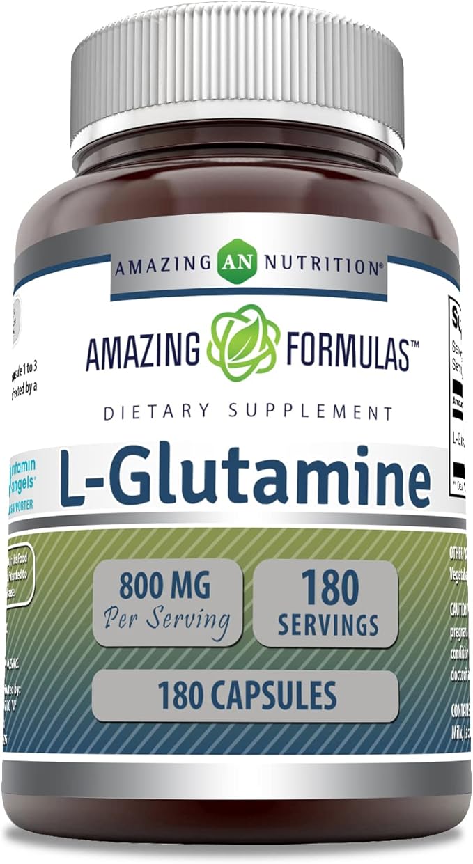 Amazing Formulas L-Glutamine Amino Acid Supplement | 800 Mg Per Serving |180 Capsules | Non-GMO | Gluten Free | Made in USA