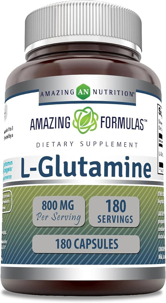 Amazing Formulas L-Glutamine Amino Acid Supplement | 800 Mg Per Serving |180 Capsules | Non-GMO | Gluten Free | Made in USA