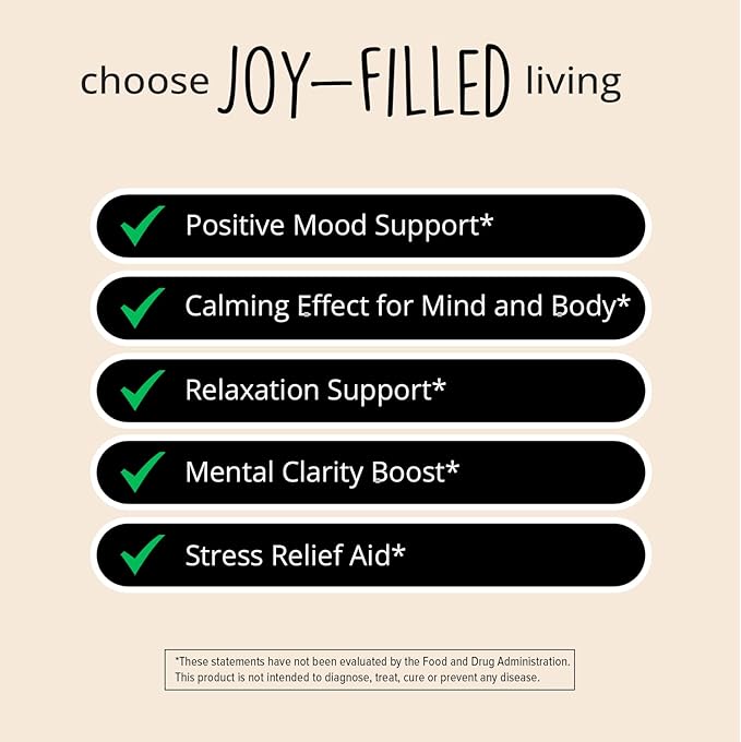 Joy-Filled Mood Support Supplement with St Johns Wort Capsules 120 Ct | Stress Relief Supplement with Rhodiola Rosea, Eleuthero | Helps Calm The Mind & Body | 100% Plant-Based Happy Pills | Herbal