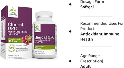 Terry Naturally Clinical OPC Extra Strength - Cardiovascular Health & Focus Support - Supplement with Grape Seed Extract - Immune Support Supplement - 60 Softgels