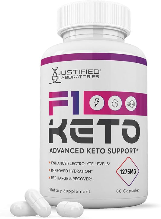 F1 Keto Pills 1275MG New & Improved Formula Contains Apple Cider Vinegar Extra Virgin Olive Oil Powder Green Tea Leaf 60 Capsules