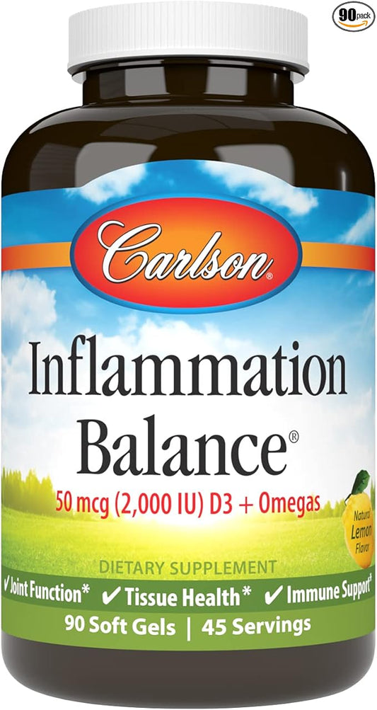 Carlson - Balanced Omega-3 & Omega-6 Ratio, with D3, Norwegian, Wild-Caught Fish Oil Supplement with Fatty Acids, Sustainably Sourced Fish Oil Capsules, 90 Softgels