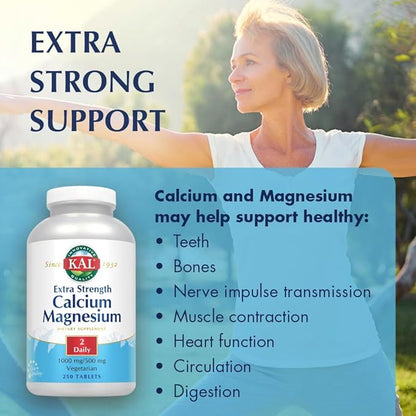 KAL Extra Strength Calcium Magnesium Tablets, 250 Count