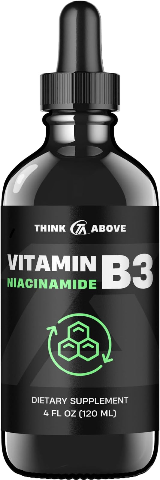 Liquid Vitamin B3 (as Niacinamide) Supplement - Non Flush Form of Niacin - Fast Absorption -Convenient Niacin Drops for Women and Men - 4 oz (120ml)
