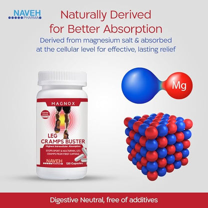 MAGNOX® Leg Cramps Buster | 380mg Magnesium for Leg Cramps at Night | Magnesium Supplement for Muscle Spasms | 3X More Absorption | Dead Sea Minerals | Sleep & Muscle | 120 Caps