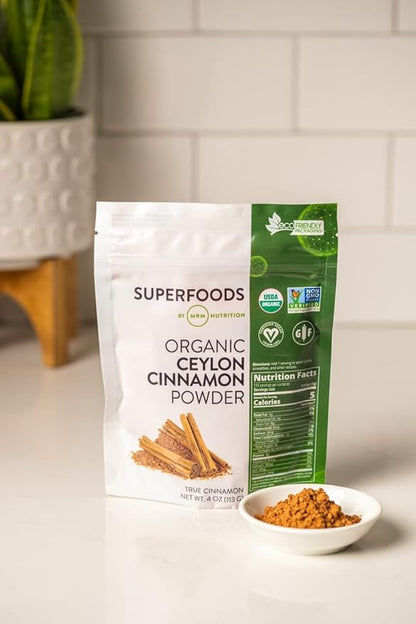 MRM Nutrition Organic Ceylon Cinnamon Powder | Superfoods | True cinnamon | Antioxidants | Heart health | Vegan + Gluten-free | 113 servings