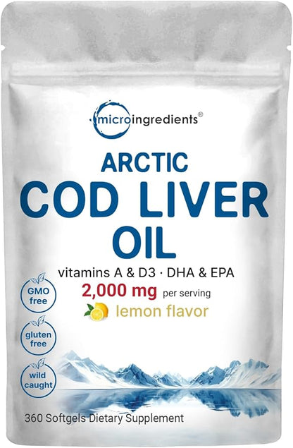 Triple Strength Omega 3 Fish Oil Supplements 4200mg Per Serving & Cod Liver Oil 2,000mg Per Serving, 360 Softgels | Lemon Flavored – Burpless – Wild Caught – Arctic Deep Sea Fish