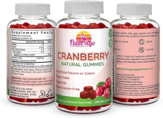 Cranberry Gummies 1000 mg - Cranberry Supplement Alternative to Cranberry Pills or Juice for Women, Men, Kids. Cranberry for Urinary Tract Health, UTI Relief- Vegan, Halal, Kosher Chews- 60 Gummies
