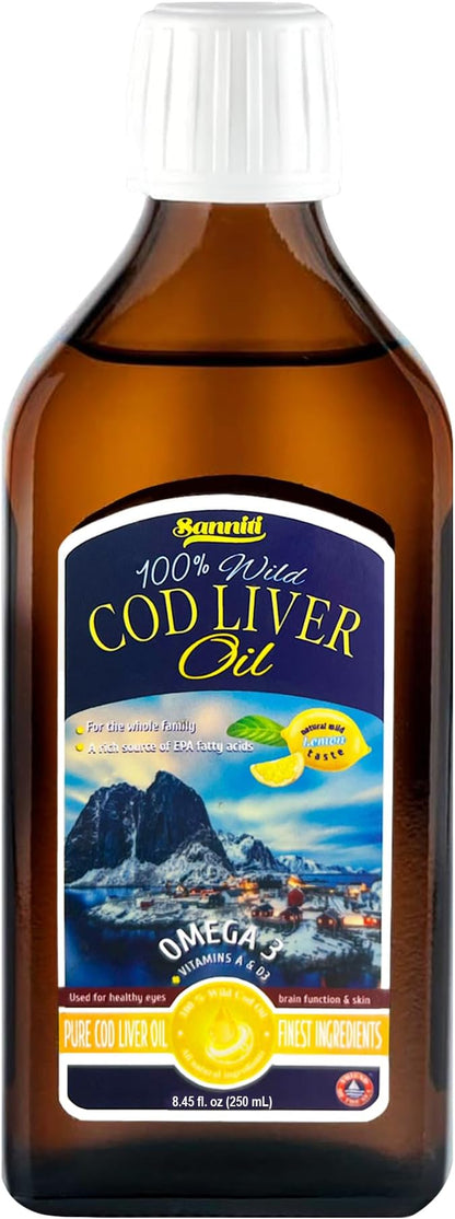 Sanniti 100% Natural Cod Liver Oil, Wild Caught Nordic, 250 ml (Pack of 2) (Lemon)