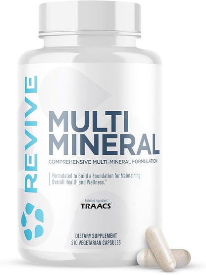 Revive MD Multi Mineral Supplement for Men & Women - Broad Spectrum Mineral Support Supplement Promotes Healthy Bone Density & Skeletal Strength - Calcium, Vitamin D, Magnesium & Zinc - 210 Capsules
