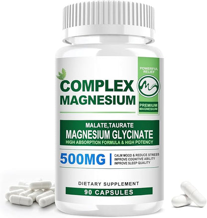Magnesium Complex Capsules 500MG Blend with Glycinate L-threonate Taurate Malate and Glucose - 90