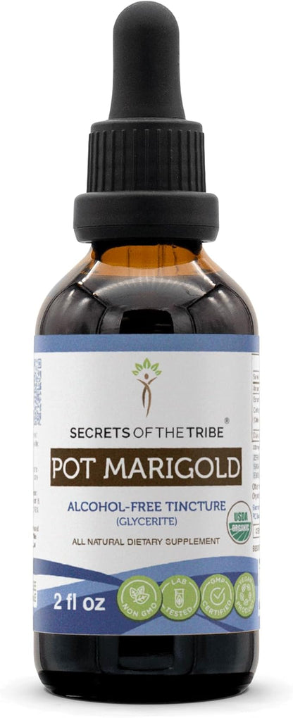 Secrets of the Tribe Pot Marigold Alcohol-Free Liquid Extract, Pot Marigold (Calendula, Calendula Officinalis) Dried Flower Tincture Supplement (2 FL OZ)