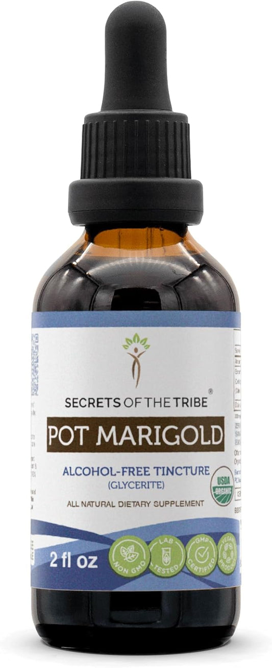 Secrets of the Tribe Pot Marigold Alcohol-Free Liquid Extract, Pot Marigold (Calendula, Calendula Officinalis) Dried Flower Tincture Supplement (2 FL OZ)