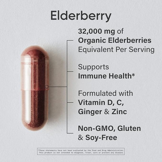 Sports Research Black Elderberry with Zinc, Vitamin C, & Vitamin D, Immune Support Supplement for Adults, 60 Capsules