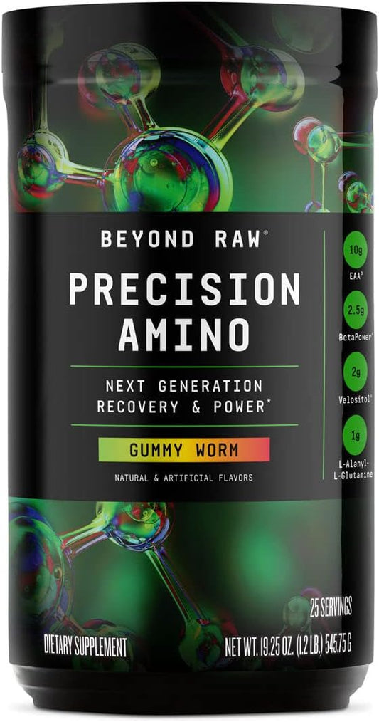 BEYOND RAW Precision Amino | Recovery & Power Amino Acid Formula | Fuel Muscles | Enhance Hydration | Gummy Worm | 25 Servings