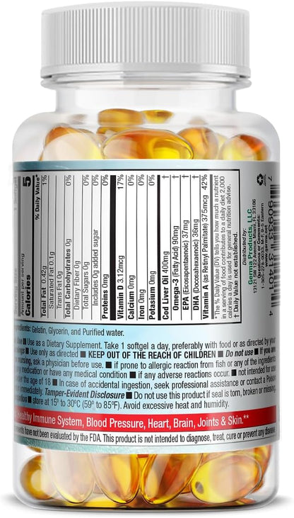 Aceite De Higado De Bacalao Capsules 2 x 100's (200 softgels Total) Pure Norwegian Cod Liver Oil GERMA 2-Pack
