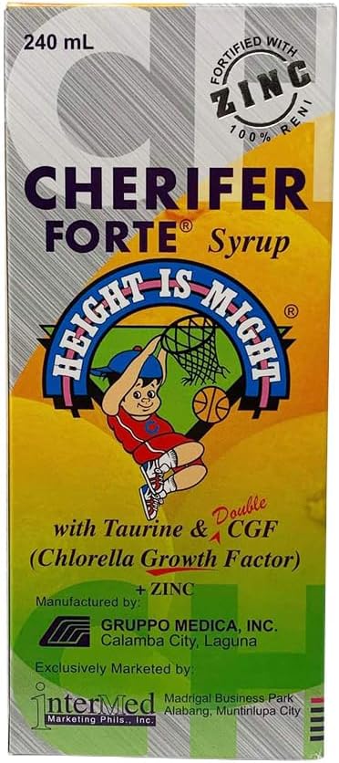 Cherifer Forte Syrup Fortified with Zinc with Taurine and Double Chlorella Growth Factor + Zinc Orange Flavor 240 ml