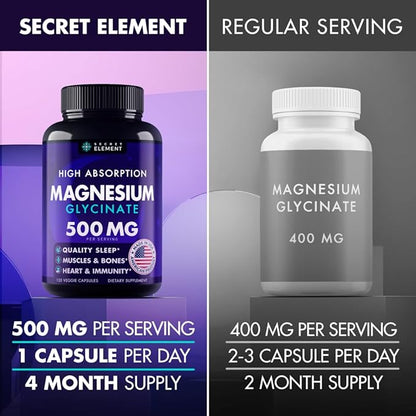 Magnesium Glycinate 500MG Capsules, Magnesium Supplement for Adults & Kids with Kava Kava, High Absorption, Vegan & Non-GMO, 120 Capsules