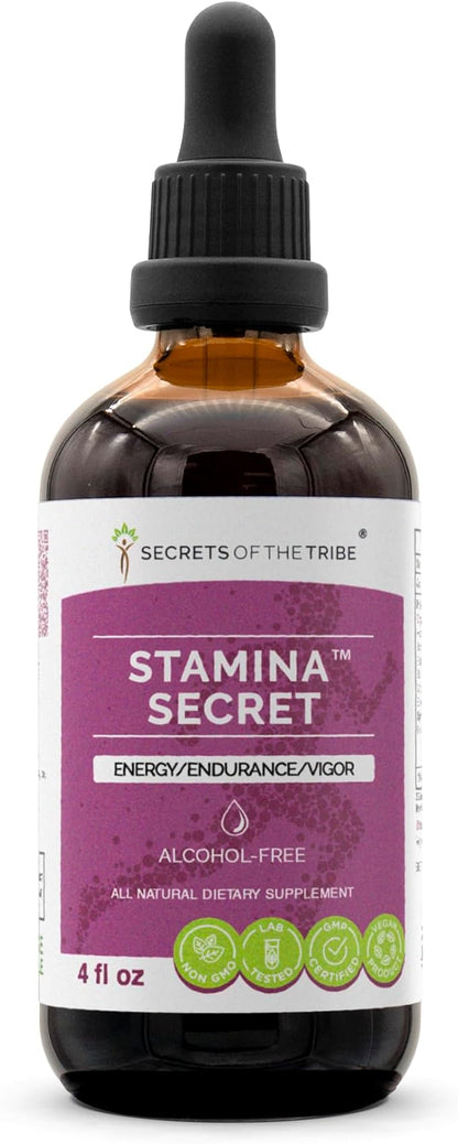 Stamina Secret Alcohol-Free Extract, Tincture, Glycerite Maca, Schisandra, Eleuthero Siberian Ginseng, Gotu Kola, Barrenwort - Horny Goat Weed, Rhodiola. Energy Endurance Vigor (4 fl oz)