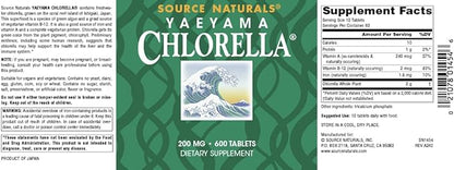 Source Naturals Yaeyama Chlorella Green Superfood, Plant-Based B12* - 200 mg, 600 Tablets