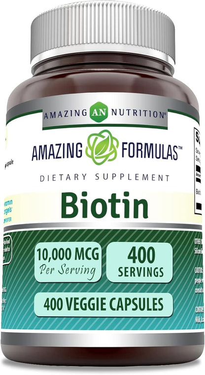 Amazing Formulas Biotin 10000 Mcg Veggie Capsules | Vitamin B7 Supplement | Non-GMO | Gluten Free | Made in USA (400 Count)