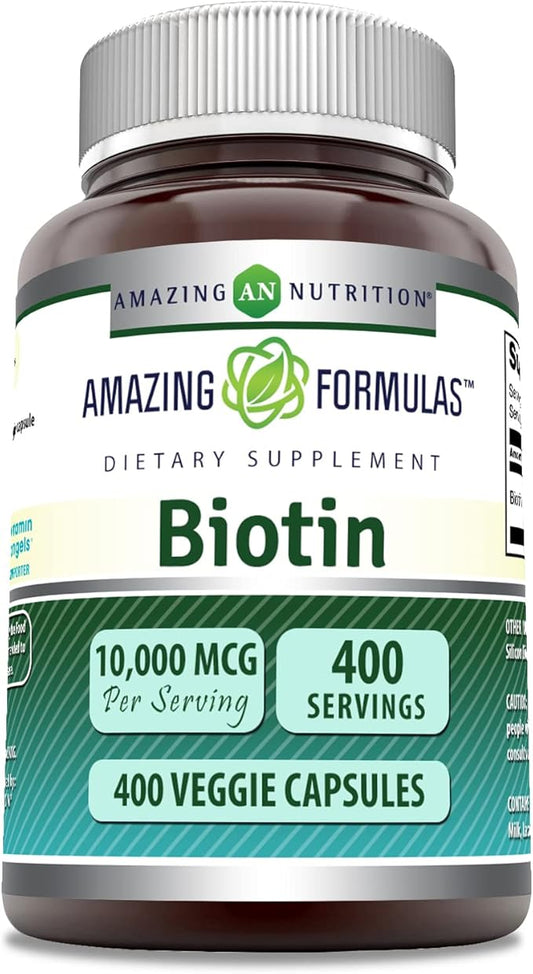 Amazing Formulas Biotin 10000 Mcg Veggie Capsules | Vitamin B7 Supplement | Non-GMO | Gluten Free | Made in USA (400 Count)