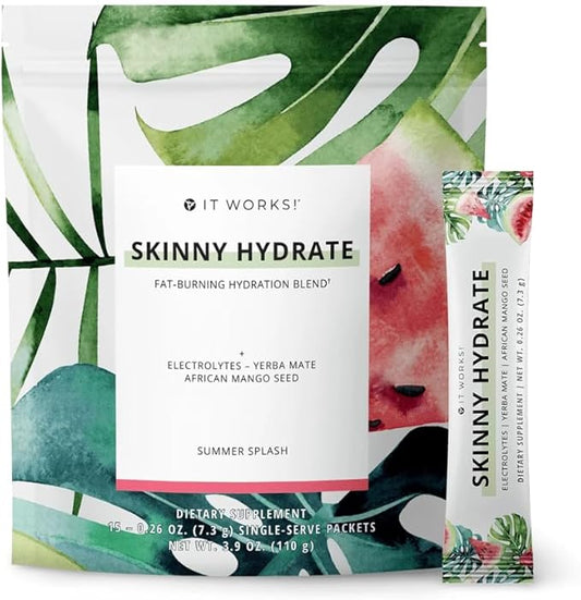 It Works! Skinny Hydrate - Summer Splash | Fat-Burning Hydration Blend with Green Tea & Green Coffee Extracts | Energizing, Replenishing & Wellness Boosting | 15 Single-Serve Packets (7.3g Each)