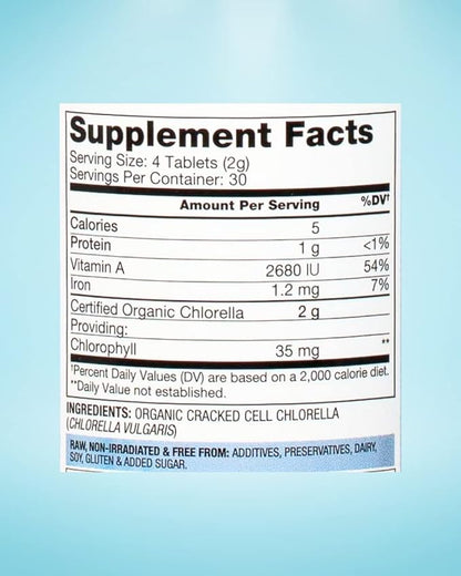 Organic Chlorella Tablets - Organic, Non-GMO, No Additives or Fillers - 500mg Premium Quality Dietary Supplement with Vitamins, Minerals, & Antioxidants (120 Tablets)