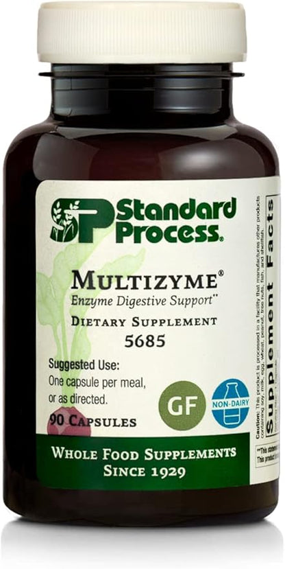 Standard Process Multizyme - Whole Food Pancreas Support, Pancreatin Digestive Enzymes, Digestive Health and Pancreatic Enzymes with Cellulase, Papain, Amylase, Lipase and More - 90 Capsules